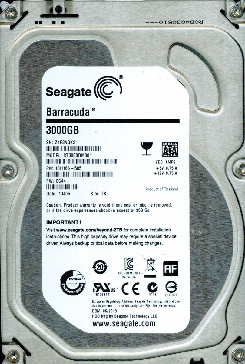 ST3000DM001, 1CH166-505, CC44, TK, Z1F3 SEAGATE 3TB | eBay