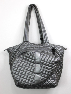 Oliver Thomas Tennis Tote Bag Quilted Metallic Gray *As Is* No Strap Handle Wear