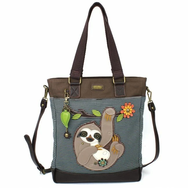 New Chala WORK TOTE Crossbody Pleather Bag  SLOTH Blue Stripes Large Convertible