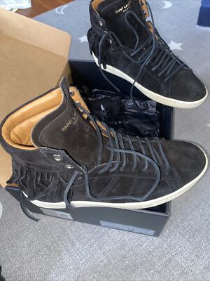 Saint Laurent SL/18H Black Fringe Suede Sneakers Hi EUR 41 /US 8 PRE-OWNED $695