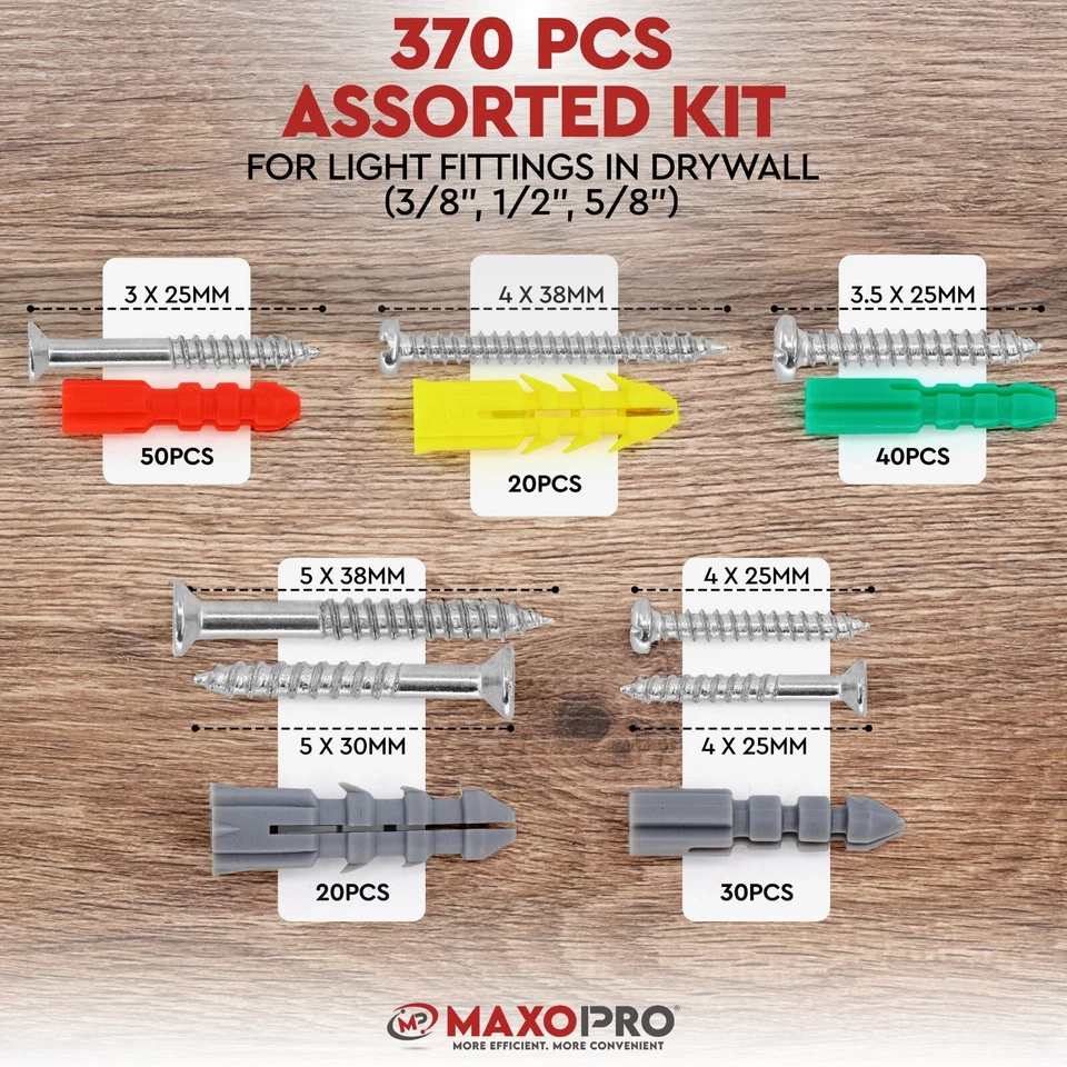 Kit de anclajes y tornillos para paneles de yeso - Kit de anclajes de pared seca de plástico de 370 piezas Foto 3 de 4