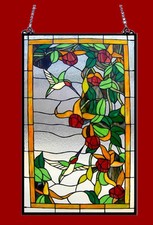 Stained Glass Window Panels 32" L x 20" Hummingbirds Suncatcher  MATCHING PAIR