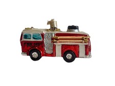 Old World Christmas Fire Truck Glass Blown Christmas Ornament Glitter