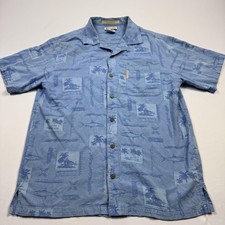 Columbia Shirt Mens Large River Lodge Palm Fish Hawaiian Button Up Rayon