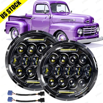 DOT For Ford F1 1948 1949 1950 1951 1952 Pair 7'' Inch Round LED Headlights Black
