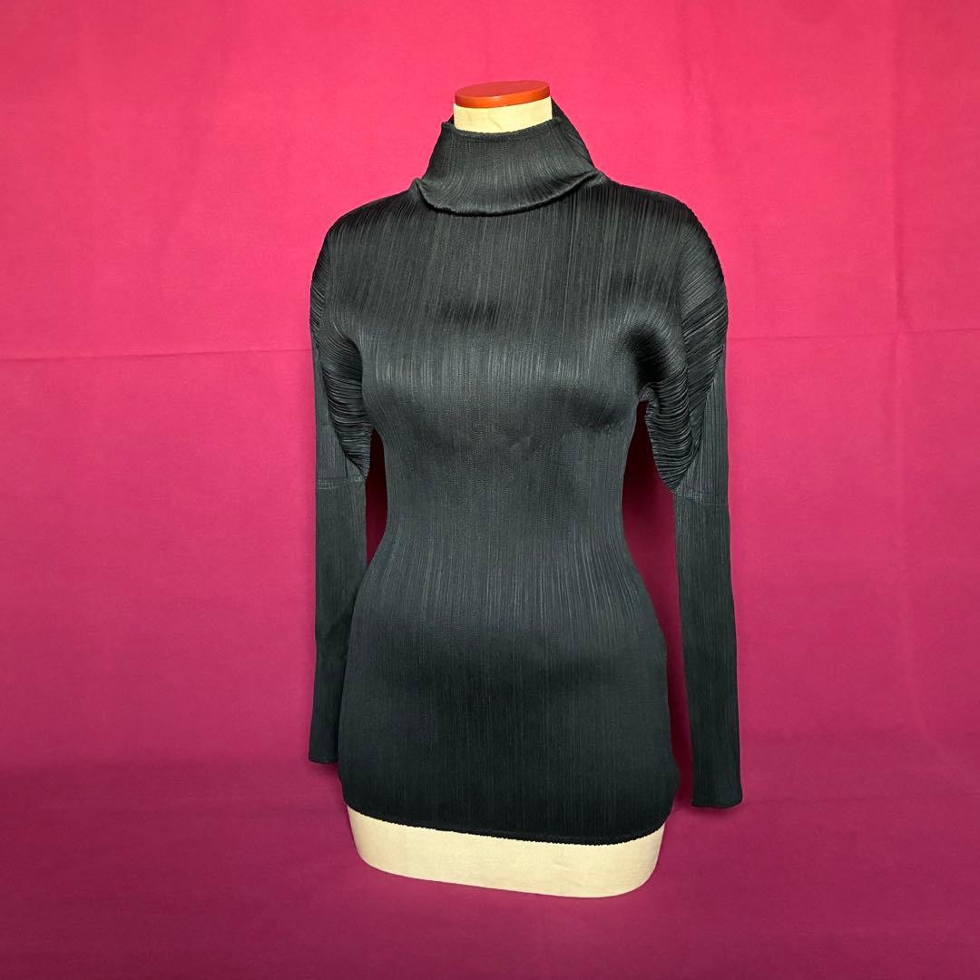 Issey Miyake PLEATS PLEASE Black Turtleneck Top Long Sleeve Size 4 XL Japan