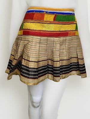 New $130 Dean Alan Micro Mini Skirt Brown Orange Red Yellow Textured Large