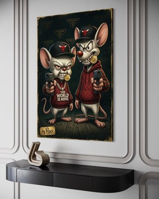 Pinky und der Brain Leinwand Bild Pop Art Zeichentrick Geld Macht Nostalgie BTC