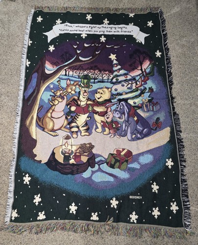 Vtg Disney Winnie The Pooh Piglet Christmas Carolers Tapestry Throw Blanket