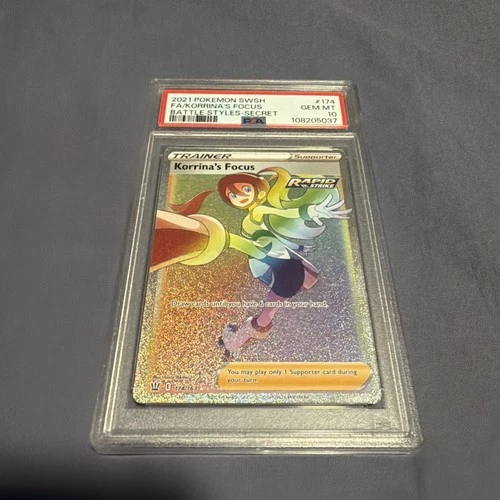 PSA 10 Gem - Korrinas Focus 174/163 Battle Styles Pokemon Rainbow Secret Rare