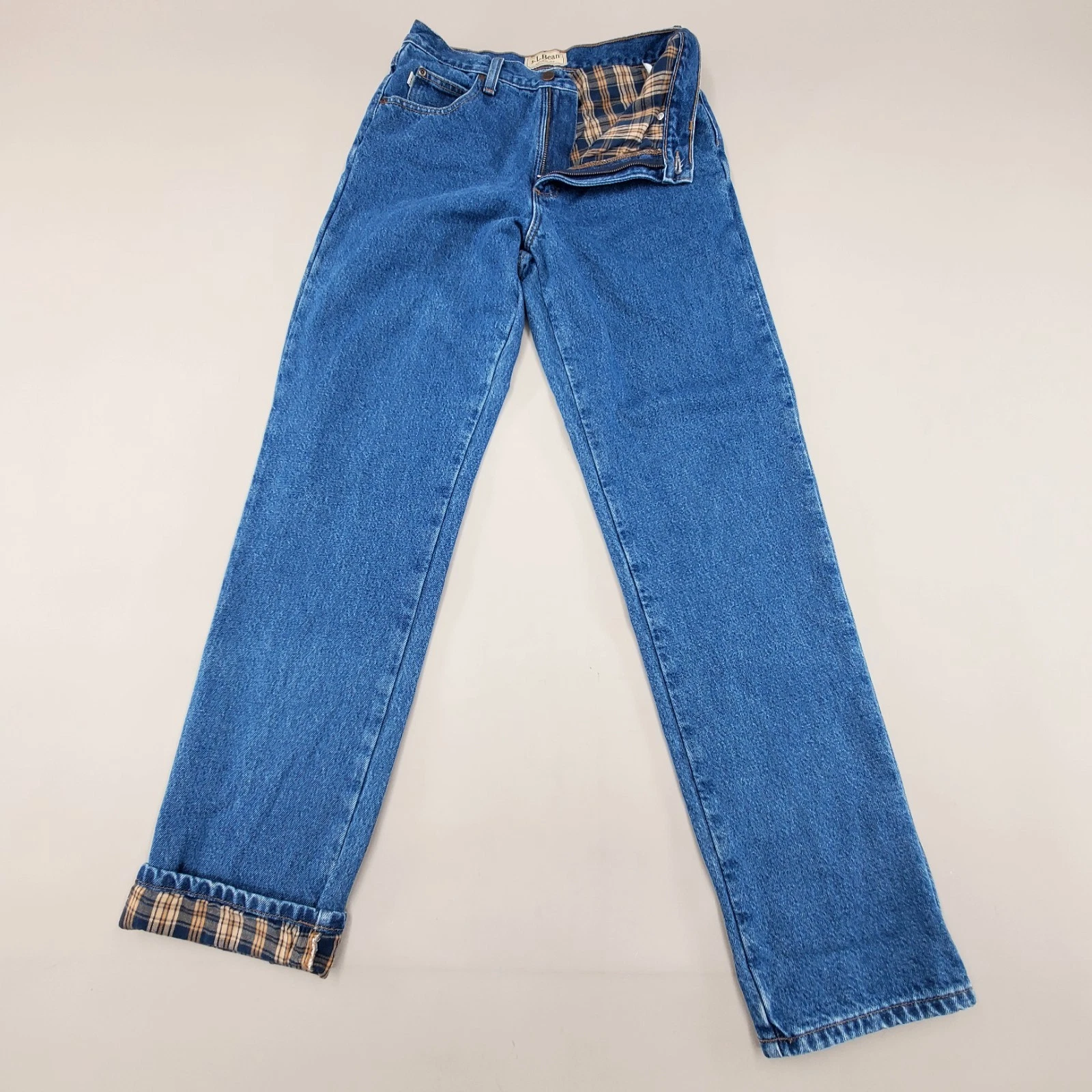LLbean Mens Natural Fit Cotton Flannel Lined Jeans Dungarees Pants Sz 30×34