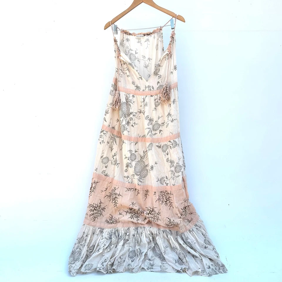 Maxi Vestido Ulla Johnson Goa En Niveles Largo Rosa Crema Natural Talla 12 Cottage Foto 3 de 4
