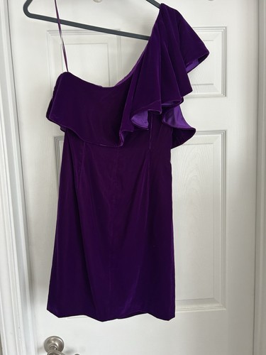 Lauren Ralph Lauren Ruffle Trim Velvet One Shoulder Cocktail Dress 6 Purple NEW - Picture 6 of 7