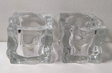 Partylite Ice Cube Candle Holders Clear Glass Square Votive Tea Light Set Of 2