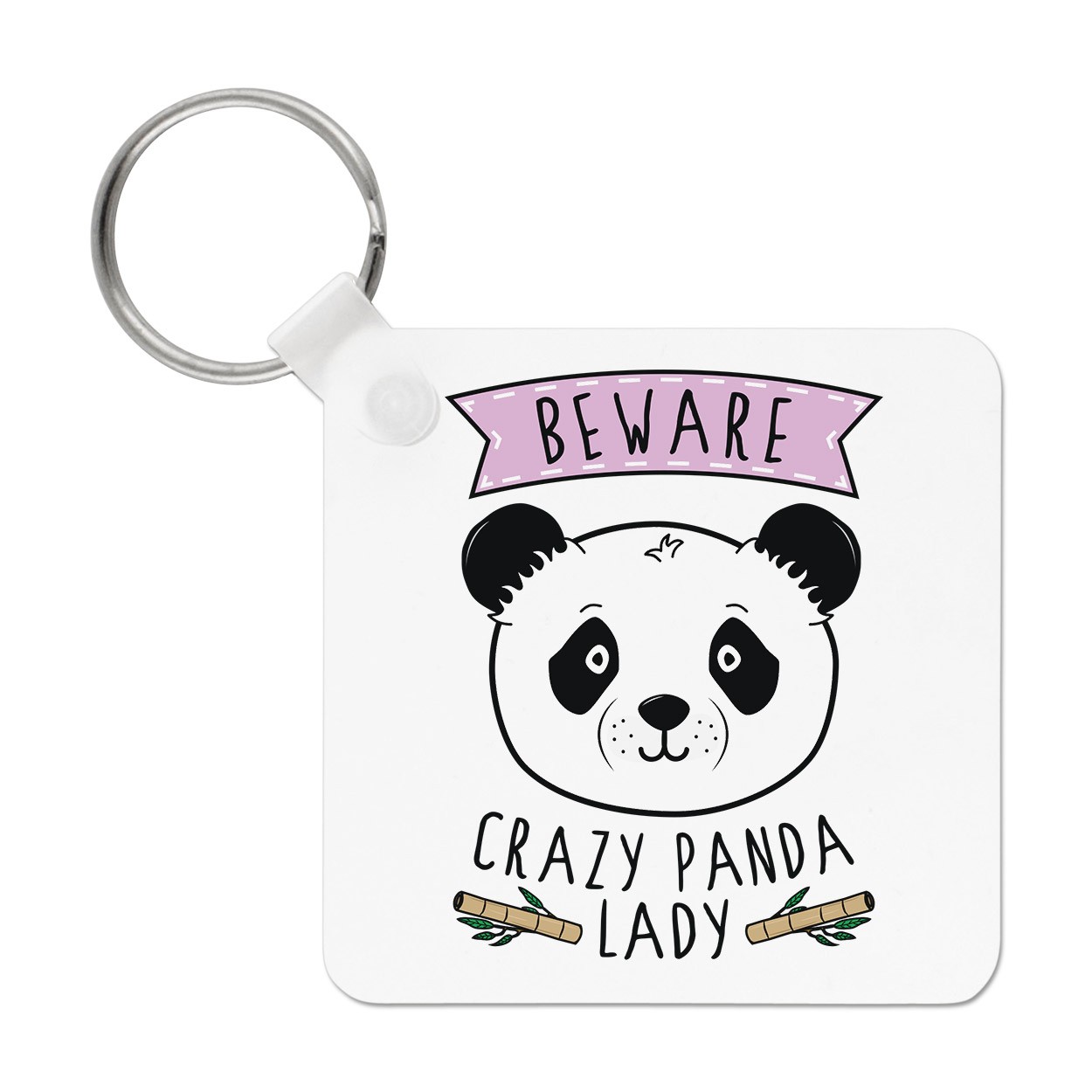 Beware Crazy Panda Lady Keyring Key Chain - Funny Animal Cute