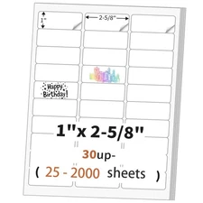 1" x 2 5/8" Self-Adhesive Blank Address Shipping Labels for Laser & Inkjet 30 UP