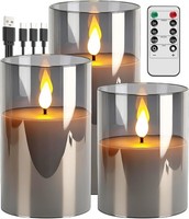 Led Kerzen 3Er-Set Grau Aufladbar Flammenlos Mit Fernbedienung Und Timer