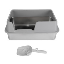 Small Sized Grey Stainless Steel Cat Litter Box for Small and Medium Sized Cats