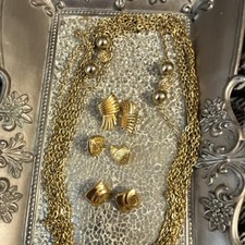 Multi layered Gold chain necklace w/three sets of matching earrings 7 pc total