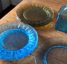 ‼️ Vintage Crackle Glass Set | 5 Plates + Blue Decanter | Mid Century Coastal — photo 6