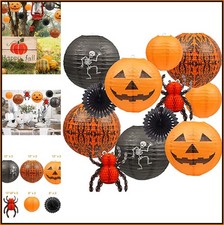 Halloween Paper Lanterns Set 12 Pcs Jack-O'-Lantern Spider Decoration Indoor Out