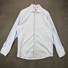 Eton Contemporary Fit Light Blue Plaid Dress Shirt Mens 16.5 42 Long Sleeve