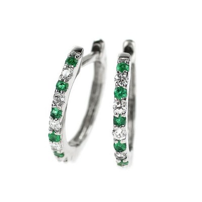 K18WG emerald diamond hoop earrings 0.10ct D0.10ct - Auth free 