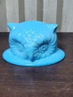 Vintage Fenton Bright Blue Milk Glass Owl  Candy Dish LID ONLY Collectors