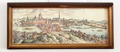 VINTAGE STOCKHOLM COLOR PRINT ETCHING FRANS HOGENBERG MEDIEVAL SWEDEN