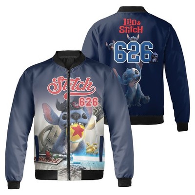 Cute Stitch Experiment 626 Lilo And Blue Stitch Live Action Bomber Jacket