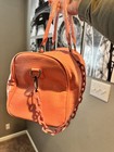 PRIVATA Pink Croc Faux Leather Zip Duffle Gym Bag, Chain Accent, Adj Strap — photo 3