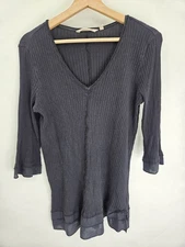 Soft Surroundings Tunic Top Womens M Black V-Neck Stretch Flowy Blouse Ribbed