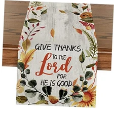  Give Thanks to The Lord for He is Good Leaves 13" x 72", Table Runner Beige