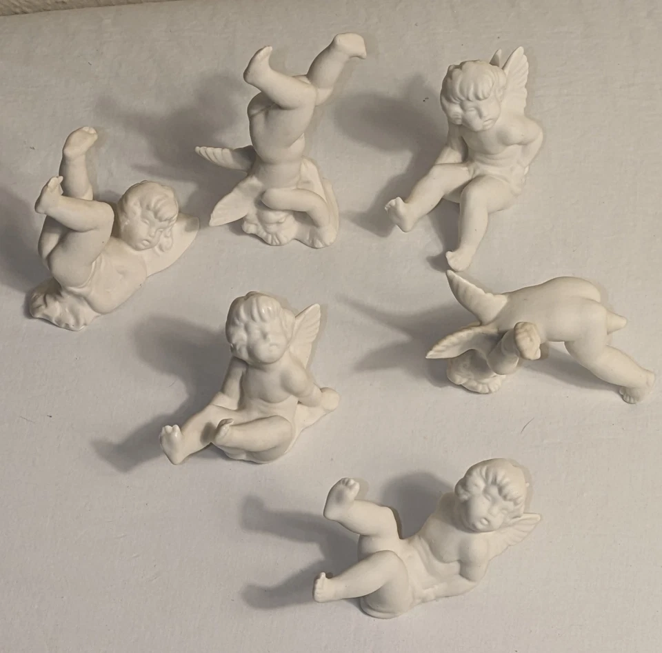 Juego completo vintage de 6 querubines alemanes de bisque blanco Dresden  Foto 2 de 4
