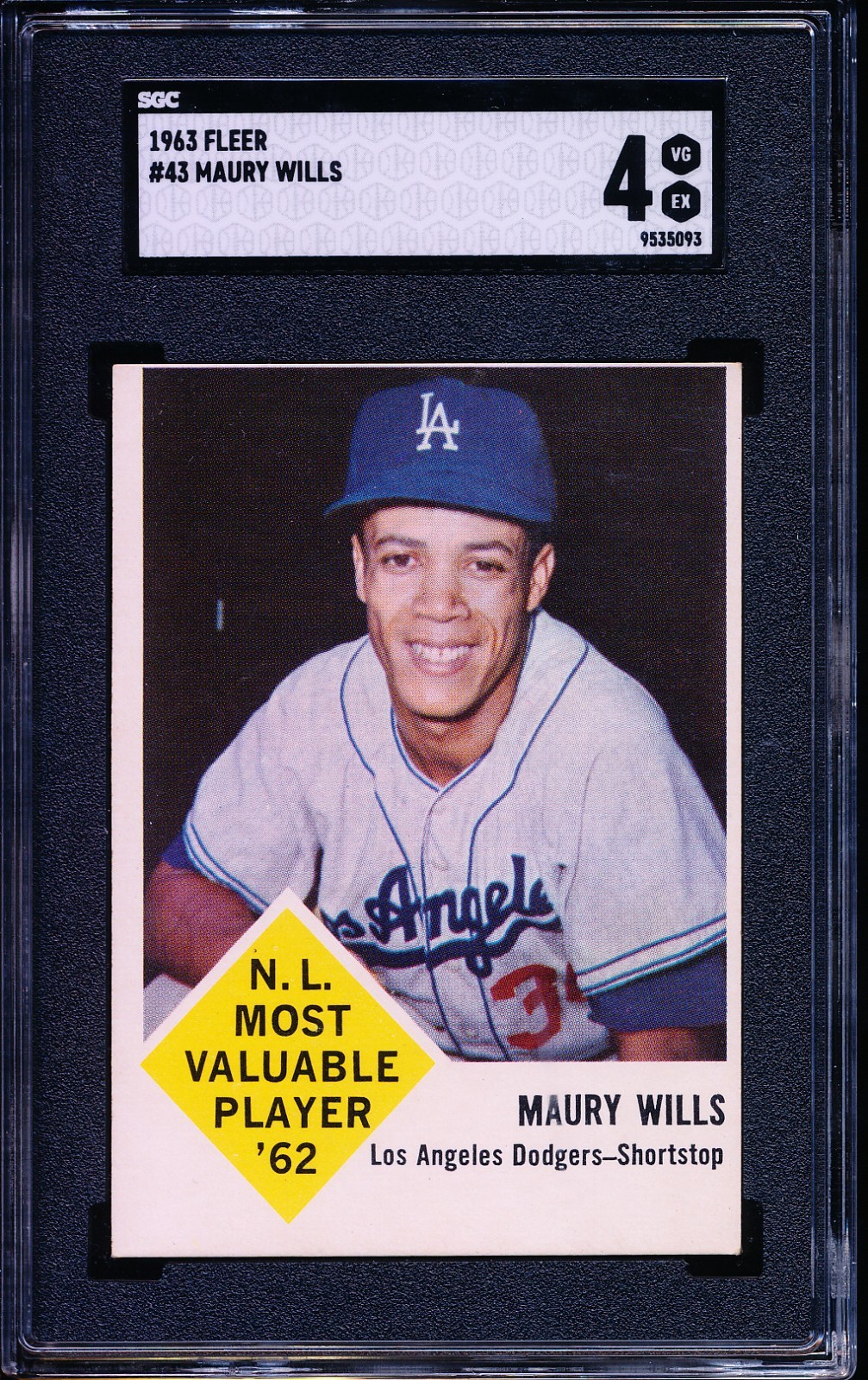 1963 FLEER #43 MAURY WILLS SGC 4 (VG-EX)