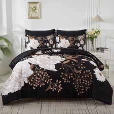 Yogeneg 7 Piece Bed in a Bag King Size Comforter Set Botanical Floral Bedding...