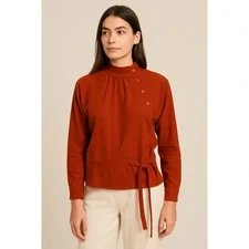Saks Fifth Avenue x Vintage Lambswool Angora Button Neck Rust Sweater Large