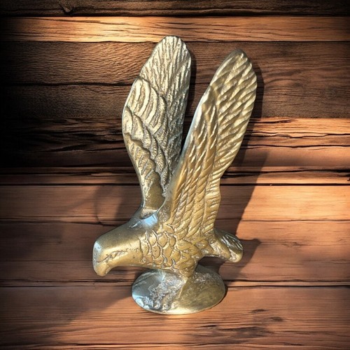 Small Brass Eagle Wings Figurine 2 1/2” Tall Statue Paper Weight Desktop Vtg