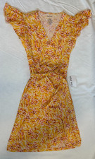 NINE WEST dress size small orange yellow summer wrap style RN 73277 NWOT