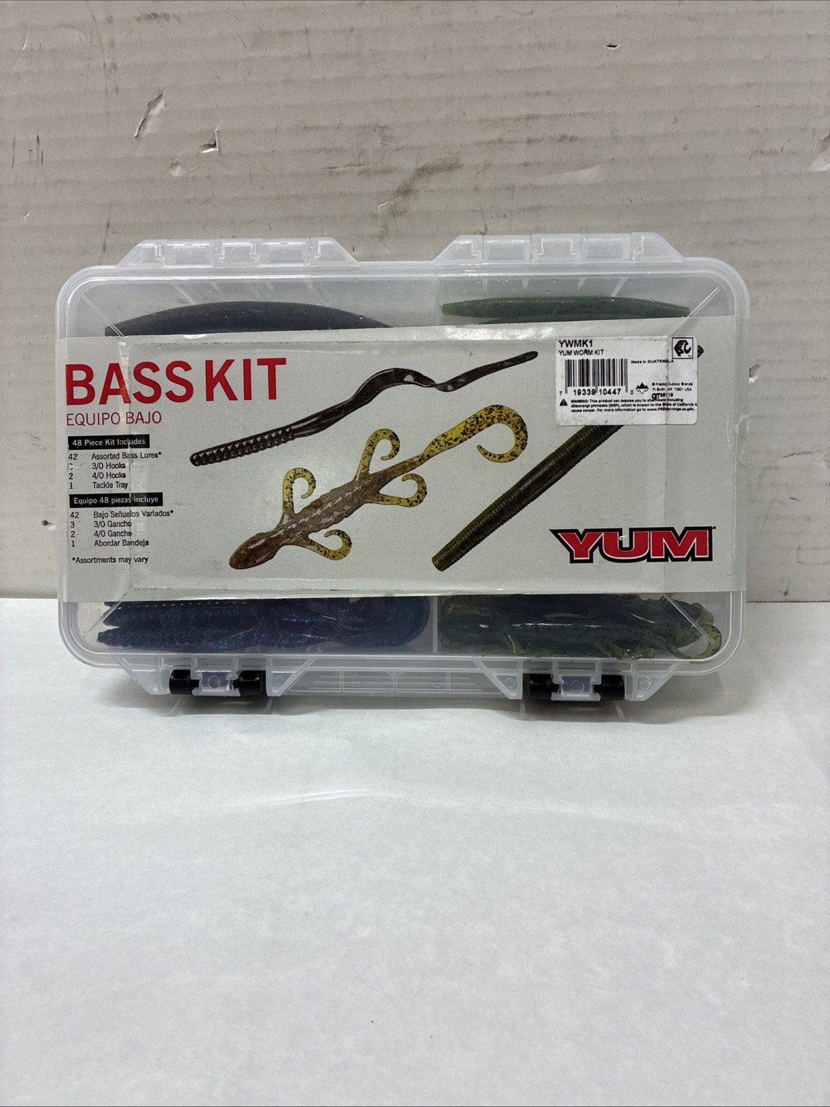 YUM 48 piece Bass Worm Kit Hooks Plastics Tackle Tray Pradco Scent Infused Baits