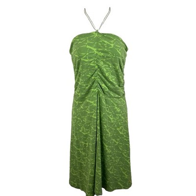 Lucy Halter Midi Dress Women s Small Organic Cotton Ruched Strapless Green