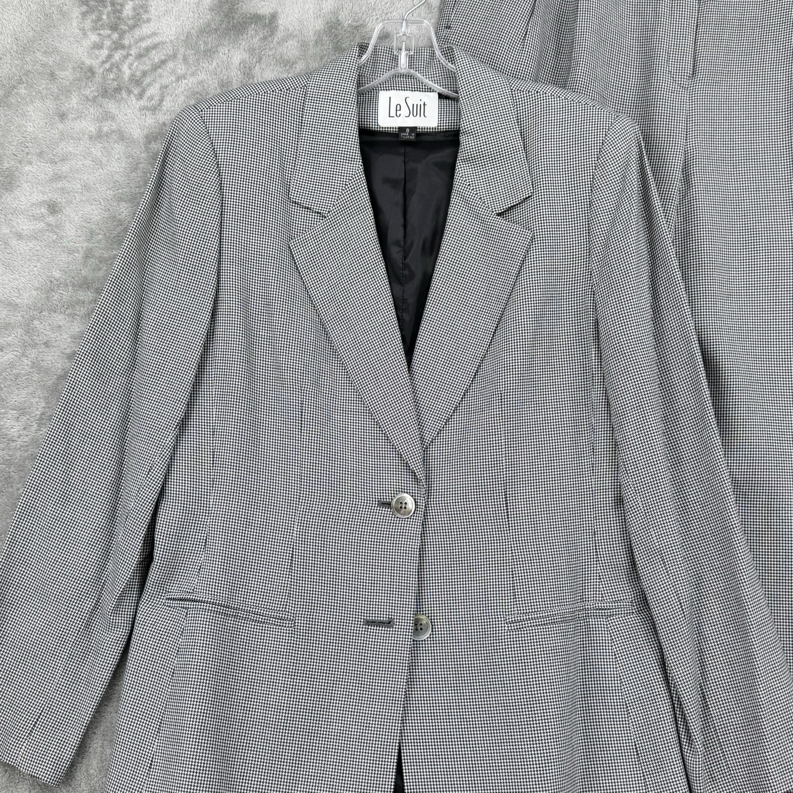 Le Suit Pant Suit 8 Houndstooth Pleated Blazer Preppy Career Office Academia