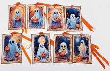 8-Halloween-Ghosts-Party Favors-Junk Journal-Linen Cardstock-Hang-Tags