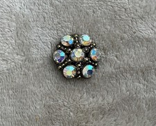 Vintage Aurora Borealis Rhinestone Button 1-1/8  