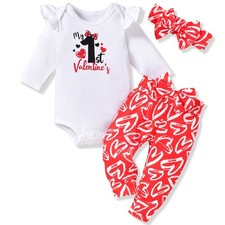 Preemie Premature Baby Girl 1st First Valentines Outfits Red Heart Bodysuit C...