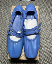 Free People Blue Leather Mary Jane Ballet Flats Buckle Strap Square Toe 8.5