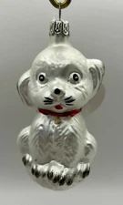 White Maltese Puppy Blown Glass Christmas Ornament Hausdorfer’s Germany 4”Hx2”W