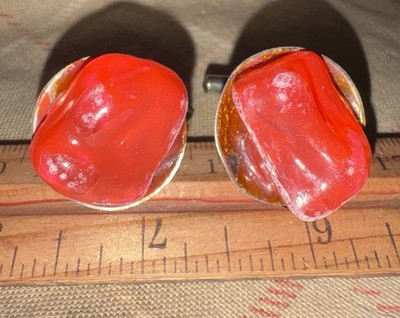 Unique Plastic Coral Color  rock  Stamped Silver Cuff Links Fun Artistic