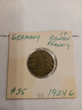 1924G GERMANY GERMAN      F-FINE OLD VINTAGE 10 RENTENPFENNIG COIN
