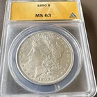 Morgan Silver Dollar $1 Coin 1890 Philadelphia ANACS MS 63 0.9 Silver